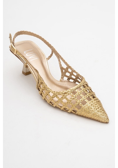 Luvishoes Luvi Shoes Heaven Altın Örme Arkası Açık Kadın Kısa Topuklu Ayakkabı Altın