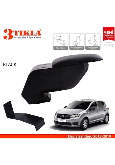 Dacia Sandero 2012-2019 Delmesiz Çelik Ayaklı Siyah Kolçak Kol Dayama