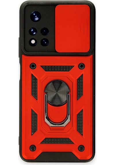 Newface - 593 - Xiaomi Poco M4 Pro 5g Kılıf Pars Lens Yüzüklü Silikon - Csmo-tex - - Kırmızı