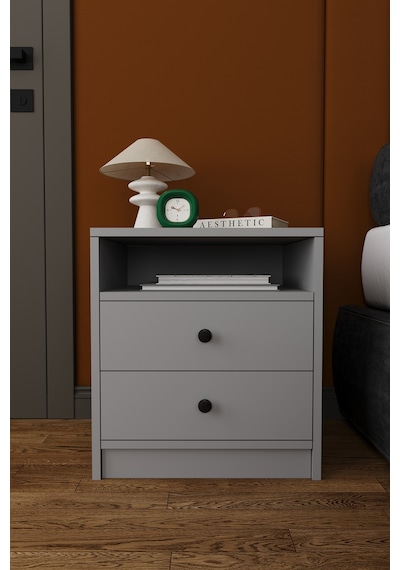 Modern 2 Çekmeceli Komodin Şifonyer %100 Mdf Çok Amaçlı Organizer Kmd04 Kül Gri