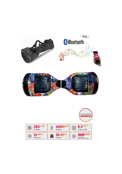 Citymate Elektrikli Kaykay Hoverboard Akıllı Denge 6.5 Inch + Hoverkart + Çanta Extrem Paket D11
