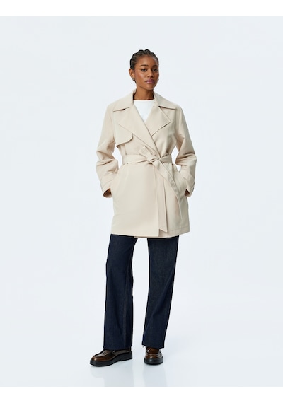 Koton Gabardin Kumaş Kemerli Cepli Kruvaze Trençkot Taş 5sak00044ew Taş