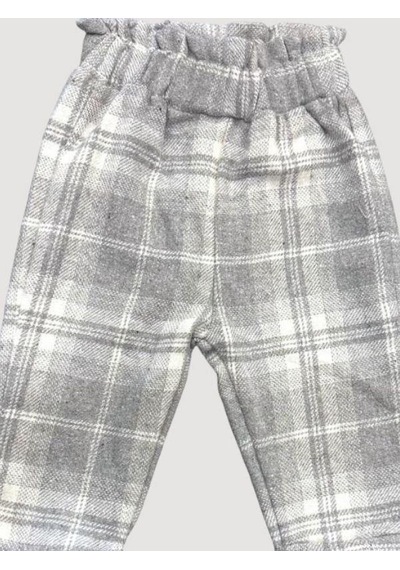 Çikoby Kız Çocuk Bel Lastikli Ekose Pantolon-13669 Gri