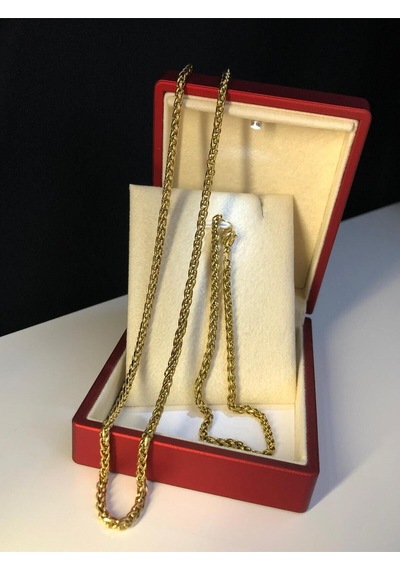3mm Spiga Altın Kaplama Çelik Erkek Set Işıklı Kutuda Sevgiliye Eşe Babaya Bileklik Kolye