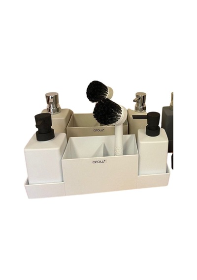 2'li Akrilik Stand Fırçalı Kare Sıvı Sabunluk Tr-3669 Beyaz Beyaz