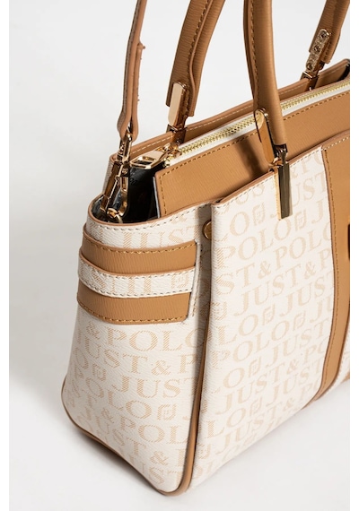 Just Polo Kadın Krem Taba Monogram El Ve Omuz Çantası Yeni Sezon 2201mh Krem - Taba