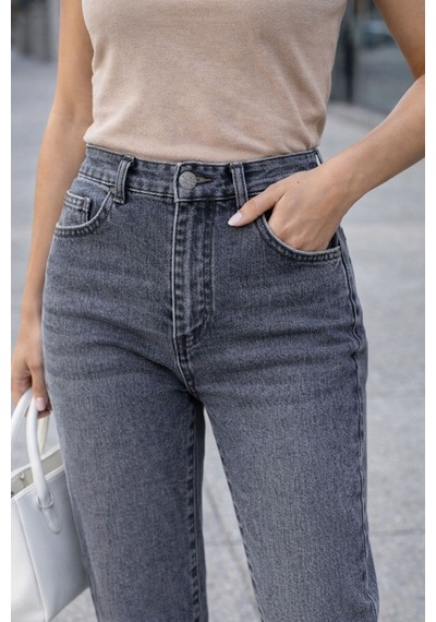 Cedy Denim Kadın Yüksek Bel Soho Boyfriend Jean C599 Gri