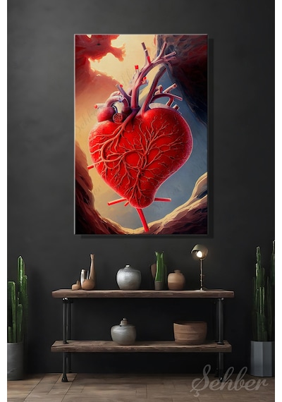 Soyut Bir Arka Plan İçinde Kırmızı Anatomik Kalp İllüstrasyonu 4620 Çok Renkli