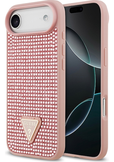 Apple Uyumlu iPhone 17 Air Kılıf Guess Lisanslı Taşlı Arka Yüzey Üçgen Logolu Kapak Pembe