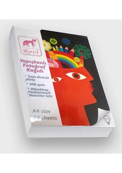 Yapışkanlı Sticker Fotoğraf Kağıdı Parlak Epson-Canon-Hp-Brother A4 50 Yaprak