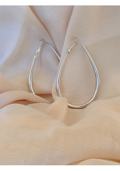 Damla Model Halka Silver Renk Çelik Küpe 6cm Gümüş