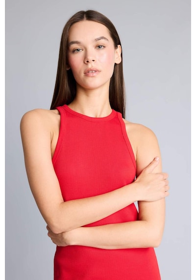 Defacto Bodycon Vücudu Saran Halter Yaka Ribana Kolsuz Kırmızı Midi Elbise H7119ax26smrd59 Kırmızı-rd59