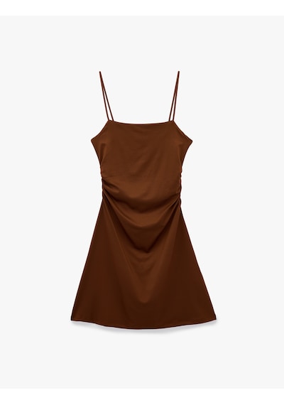 Koton Drape Detaylı İnce Askılı Mini Bodycon Elbise Kahverengi 6sak80013ek Kahve
