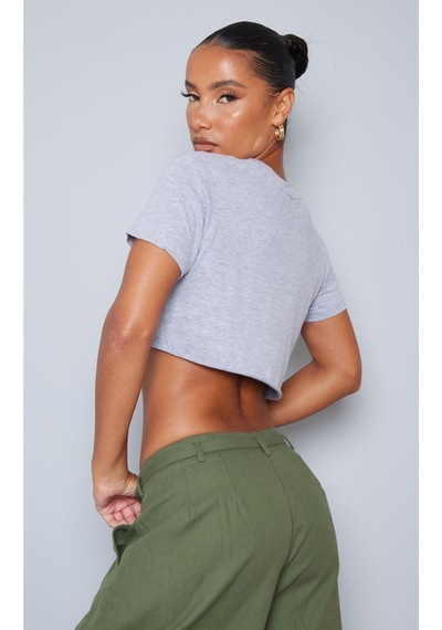 Gri Oversize Beverly Hills Crop - Oversize Baskılı Gri