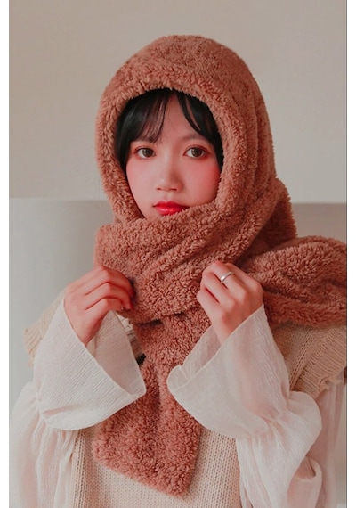 Bundera Scarf Kapşonlu Kadın Peluş Bere Atkı Kadın Welsoft Polar