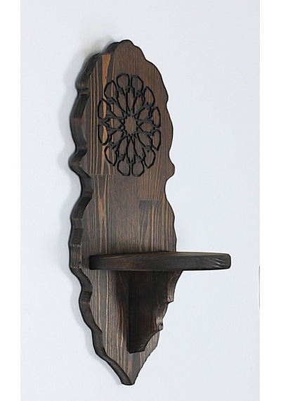 Ahşap Oymalı Kavukluk Lambalık Raf 50x22x16 Cm. Siyah