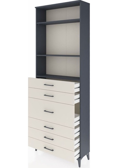 Arges Dolap 3 Raflı 7 Çekmeceli 2 Kapaklı 88x30x243 Antrasit-aytaşı Antrasit