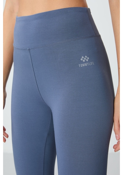 Tommylife Tommy Life Petrol Yüksek Bel Slim Fit Dar Paça Kadın Kapri Tayt - 93097 Petrol