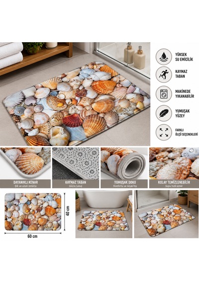 Banyo Paspası Makinede Yıkanabilir Kaymaz Taban Su Emici 2'li Takım Banyo Paspası Çok renkli