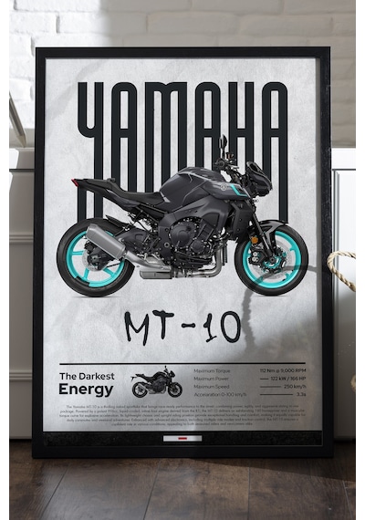 Yamaha Mt-10 Siyah Ahşap Çerçeveli Poster, Dekoratif Motosiklet Duvar Tablosu