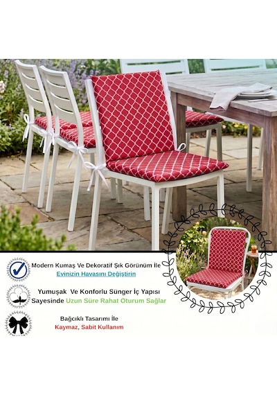 40x40 Cm Arkalıklı Sandalye Minderi Pamuk Polyester Kumaş İpli Sırtlı Mutfak Ve Bahçe Minderi Çok Renkli