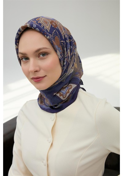 Silk Home Viskon Velora Eşarp Mor-taba Desenli Kaymaz Tok Duruşlu 90x90 Çok Renkli