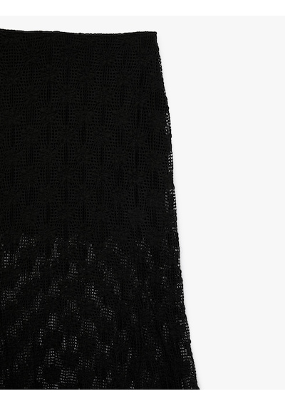 Koton Yarım Astarlı Slim Fit Midi Dantel Etek Siyah 6sak10007ek