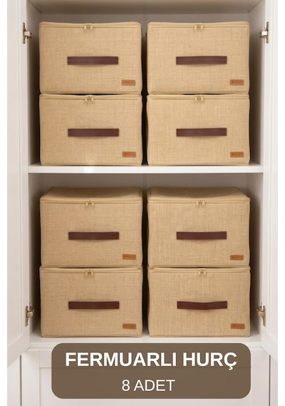 8'li Koltuk Baza Yatak Altı Uyumlu Gerçek Jüt Kumaşlı Kulplu Extra Destekli Hurç Organizer Set