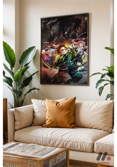 Demon Slayer Karakter Grubu Poster, Siyah Çerçeveli Duvar Tablosu - Anime Severlere Özel Hediye