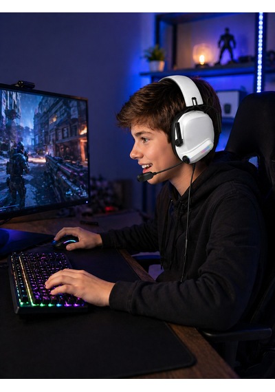 Rgb Işıklı Gaming Kulaklık Mikrofonlu 40mm Sürücü Kablolu Oyuncu Kulaklığı