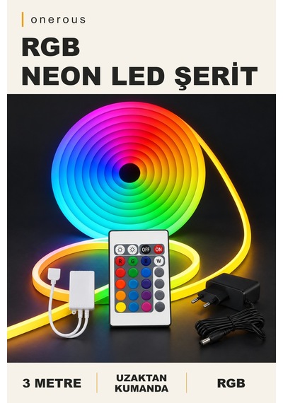 Onerous 3 M Rgb Neon Led Şerit, Uzaktan Kumandalı