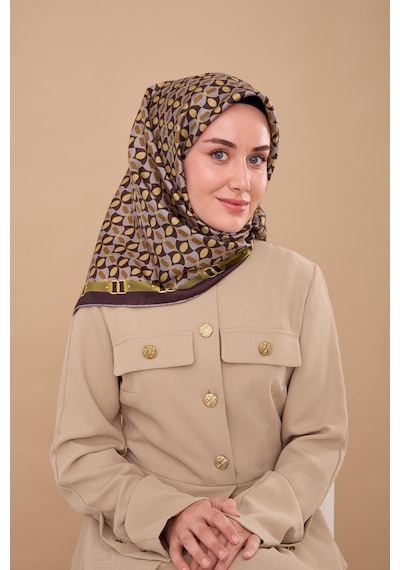 Silk Home Twill İpek Eşarp 11481-14 Lila, Acı Kahve, Yağ Yeşili, Gold, Kahve