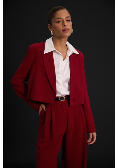 Sateen Luna Kısa Ceket - Bordo-136881 Bordo