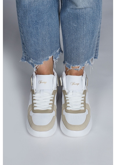 Jump 29100 Yüksek Bilekli Bej - Beyaz Kadın Sneaker Günlük Spor Ayakkabı Bej - Beyaz
