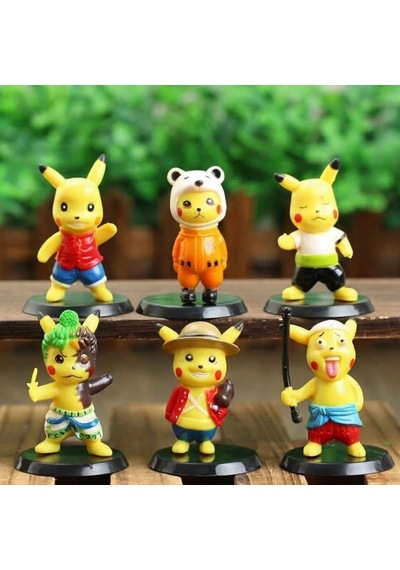 Cantex Tech Pokemon Temalı One Piece 6 Lı Figür Seti Pikachu Karakterli Dekoratif Oyuncak Figür