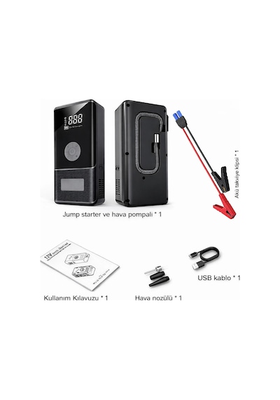 Syotech Dk002 10.000 Mah Taşınabilir Araç Akü Takviye Cihazı Ve Hava Kompresörlü