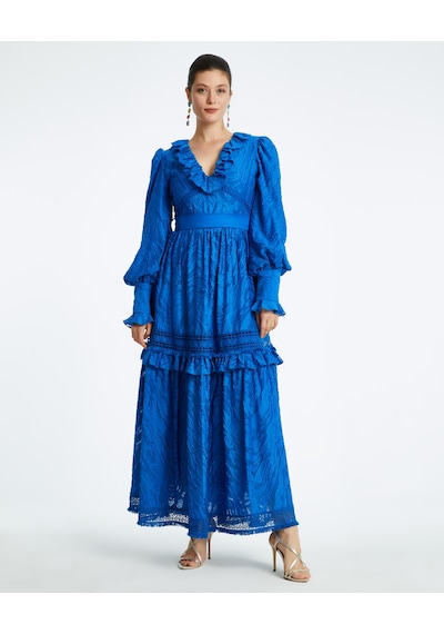 Serpil Exclusive Kadın Uzun Elbise Fırfırlı Yaka Detaylı Ve Kuşaklı, Zarif Ve Romantik Tasarım Günlük Ve Özel Kullanım İçin Elbise Saks Serpil Exclusive Kadın Uzun Elbise Fırfırlı Yaka Detaylı Ve Kuşaklı, Zarif Ve Romantik Tasarım Günlük Ve Özel Kullanım İçin Elbise Saks