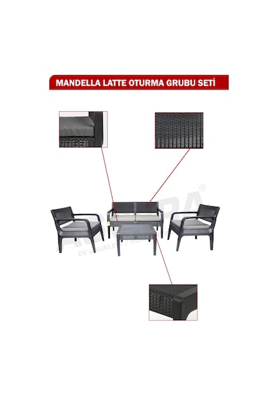 Asvera Mandella Latte 4 Parça Bahçe Oturma Grubu Seti - Antrasit Rattan Görünümlü Minderli Balkon Takımı Diğer Asvera Mandella Latte 4 Parça Bahçe Oturma Grubu Seti - Antrasit Rattan Görünümlü Minderli Balkon Takımı Diğer