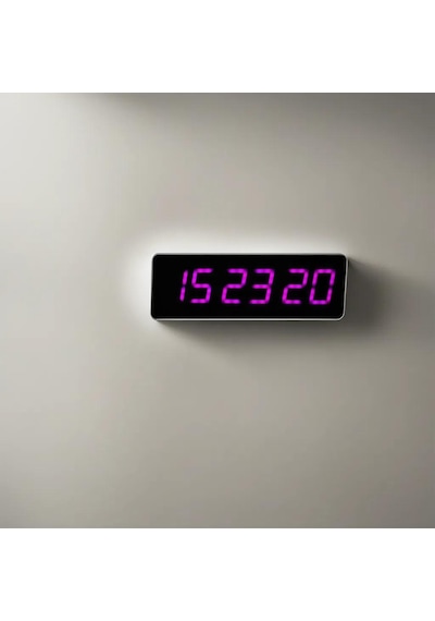 Saniyeli Dijital Led Duvar Ve Masa Saat Ve Derece - Mor Kasa Ölçüsü: 15x50 Cm