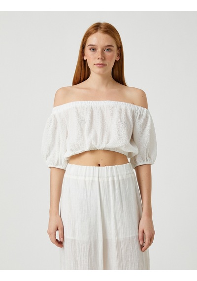Koton Crop Bluz Omzu Açık Balon Kollu Beyaz 3sak60136cw 3SAK60136CW000