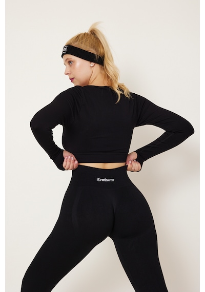 Gymhams Siyah Kalçası Büzgülü Push Up Kalça Şekillendirici Tayt Seamless