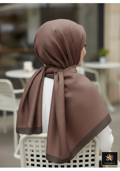 Premium Lux Original Monogram Şal İpek Vual, Yüksek Kalite, Hafif, Rahat, Şık, Tesettür, Shawl Kahverengi