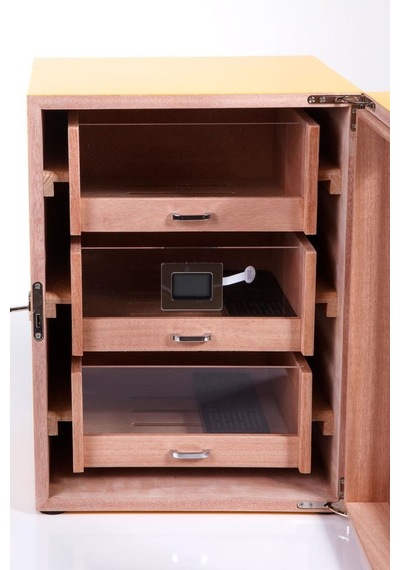 Cohiba Sarı Cohiba Desenli 4 Çekmeceli Sedir Humidor Puro Kutusu