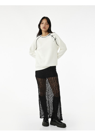 Koton Uzun Kollu Fiyonklu Bisiklet Yaka Oversize Sweatshirt Ekru 6wal10210ık Ekru