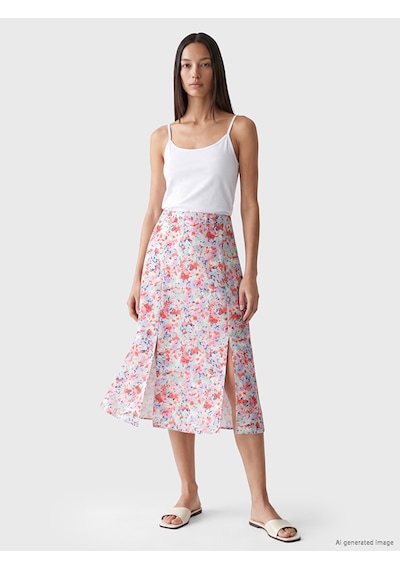 Lcw Everyday Pembe Beli Lastikli Çiçekli A Kesim Etek