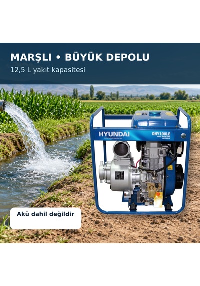 Hyundai Dhy100le 4 İnç 11 Hp Dizel Marşlı Su Motoru 96 M³/saat Büyük Depolu