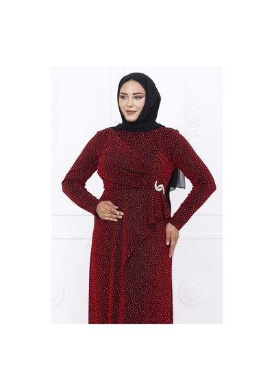 Amine Hüma Roza Abiye Elbise Bordo Bordo