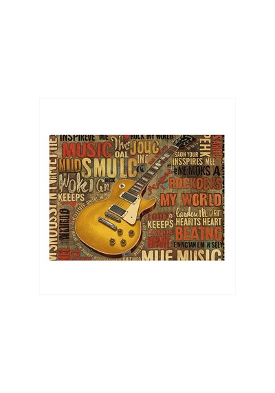 Müziğin Dili - Altın Gitar Hediyelik Mdf Tablo