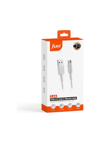 Juo CBS122-W 12w Usb-a To Type-c Silikon Hızlı Şarj Ve Data Kablosu Beyaz 2 Metre