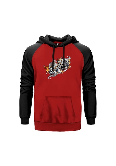 Two Gray Dices Cartoon Kırmızı Renk Reglan Kol Sweatshirt Kırmızı